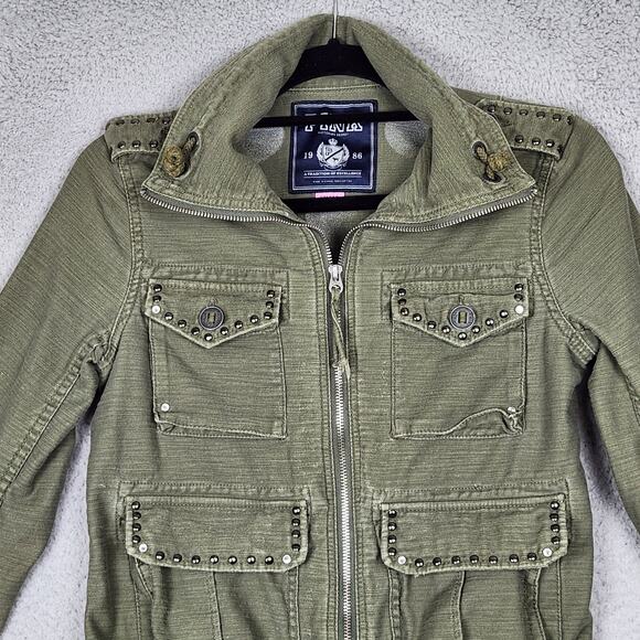 PINK VICTORIAS SECRET Jacket Womens Small Green Denim Military Collared Pockets - Picture 5 of 16